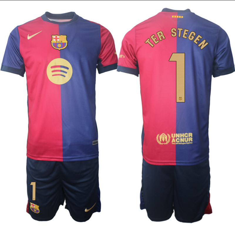 Men 2024-2025 Club Barcelona home Red blue #1 Soccer Jersey